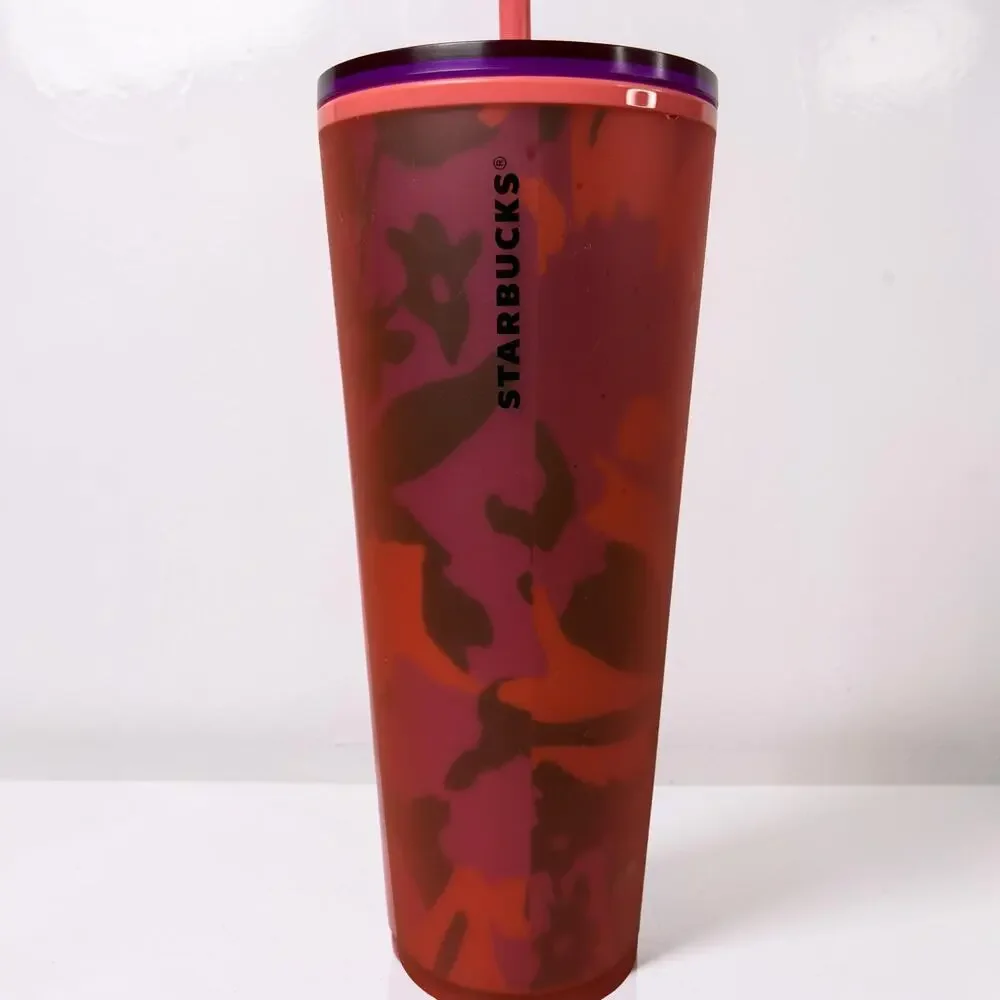 Starbucks 2022 Spring Red Floral Soft Touch Venti Cold Cup Tumbler 24 oz Matte
